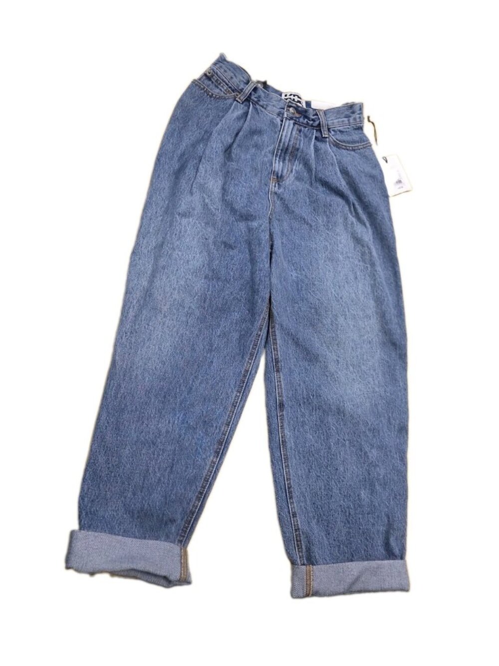 By Kahlana Barrel Leg Jeans Womens Size 2 Medium Wash High Rise Pleated. Wl388